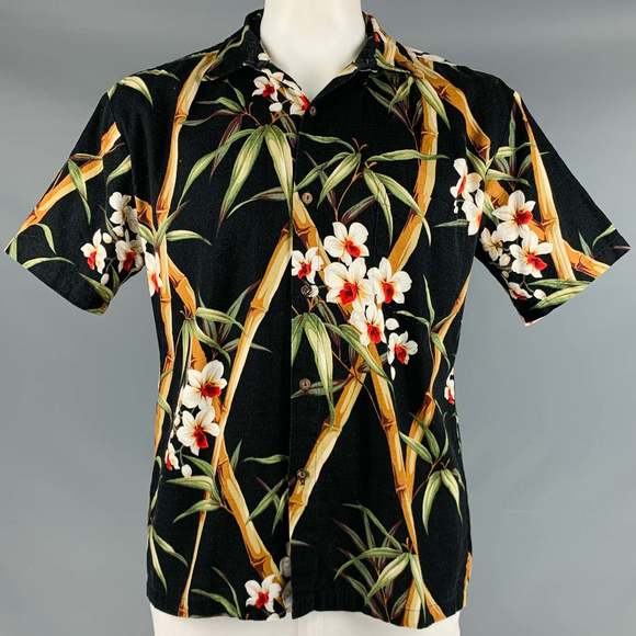 POHAKU T'S Other - POHAKU T'S Black Multi Color Hawaiian Cotton Camp Short Sleeve Shirt